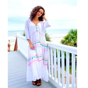 Simply Southern White Embroidered Maxi Dress Sea Turtle Beach Boho NWT Size XL